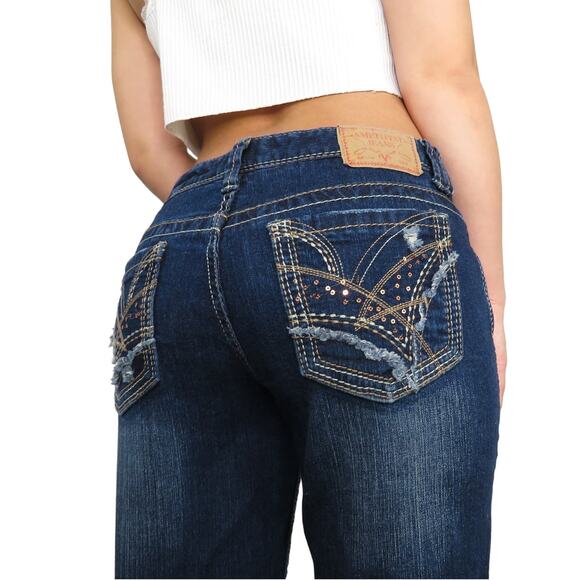 Amethyst Y2k Low Rise Flared Jeans Waist 30" Bling Sequin Rhinestone Jeans - Picture 3 of 9